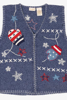 Vintage Blue Bobbie Brooks Winter Mittens Ugly Christmas Vest (1990s)
