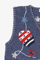 Vintage Blue Bobbie Brooks Winter Mittens Ugly Christmas Vest (1990s)