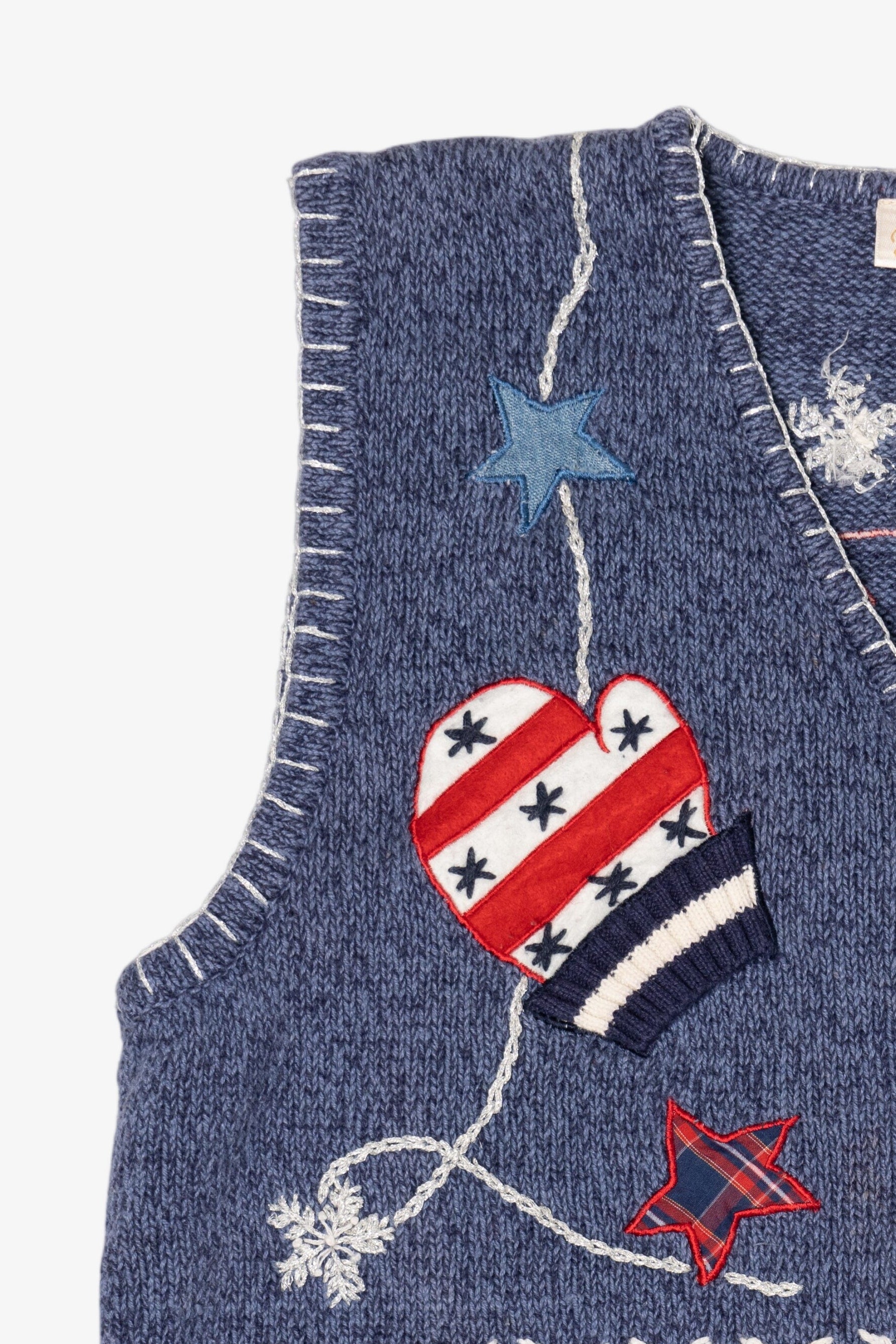 Vintage Blue Bobbie Brooks Winter Mittens Ugly Christmas Vest (1990s)