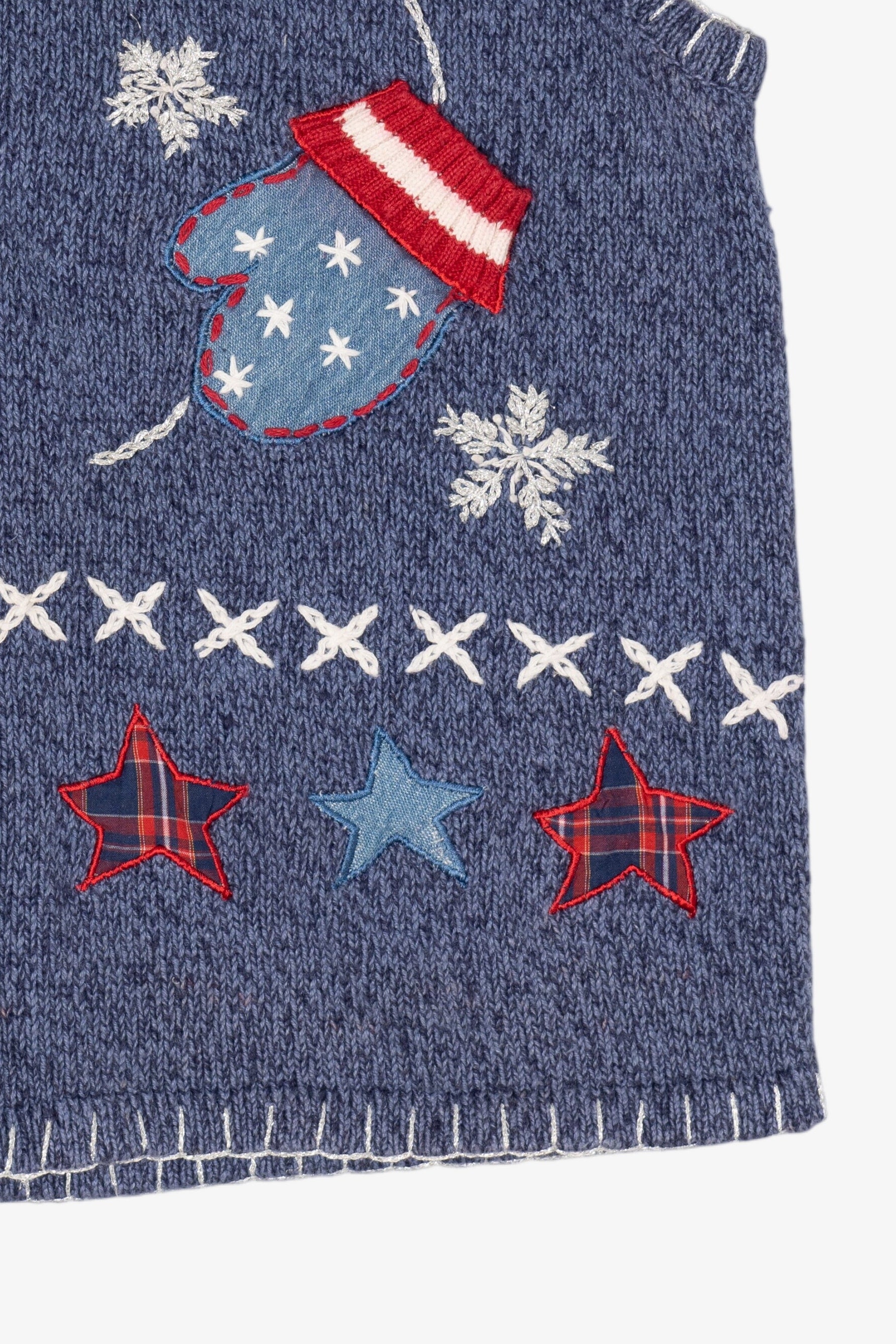 Vintage Blue Bobbie Brooks Winter Mittens Ugly Christmas Vest (1990s)