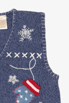 Vintage Blue Bobbie Brooks Winter Mittens Ugly Christmas Vest (1990s)