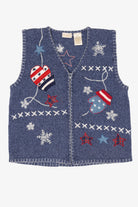 Vintage Blue Bobbie Brooks Winter Mittens Ugly Christmas Vest (1990s)