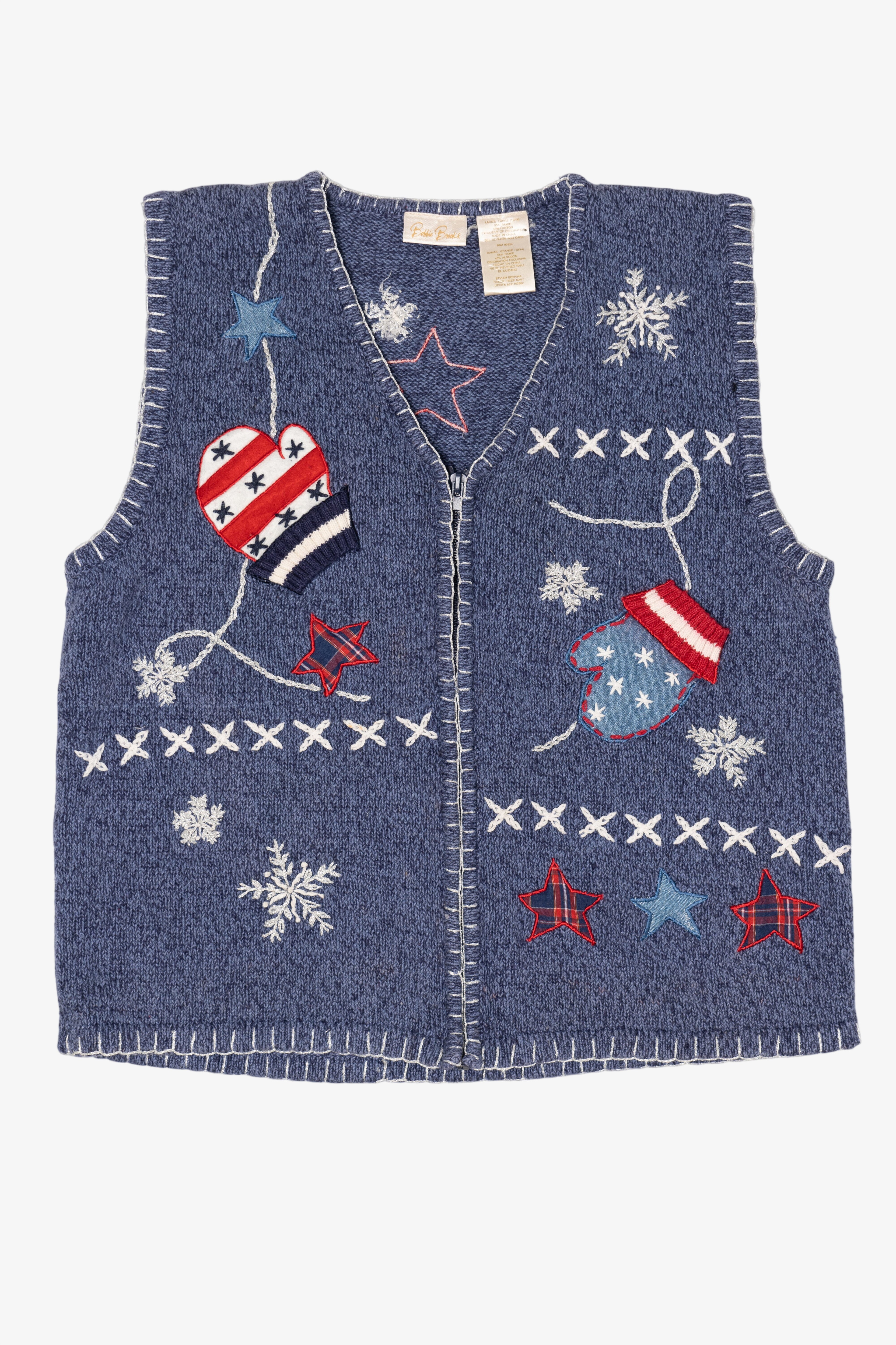 Vintage Blue Bobbie Brooks Winter Mittens Ugly Christmas Vest (1990s)