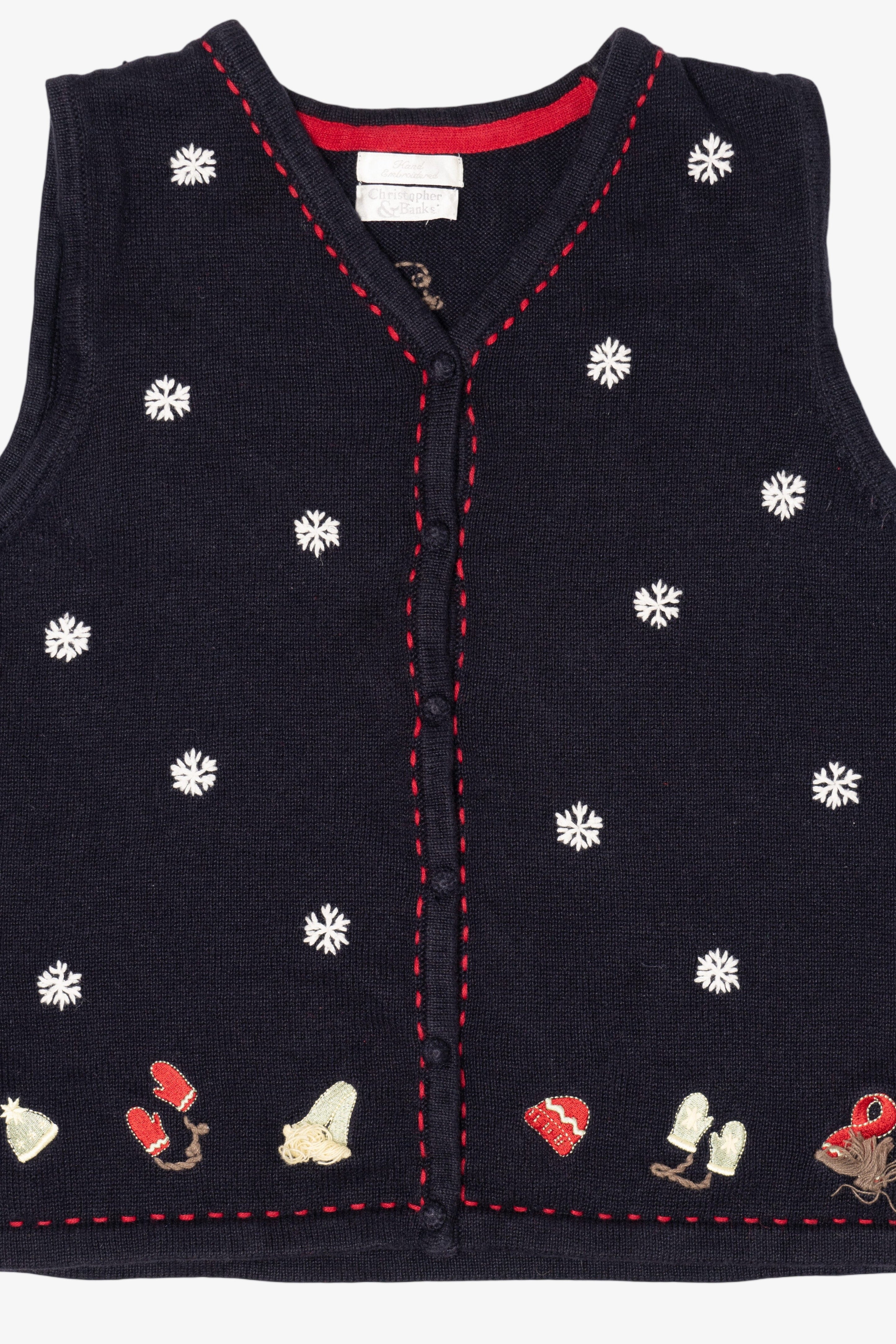 Vintage Hand Embroidered Christopher & Banks Snowflakes Ugly Christmas Vest (2000s)
