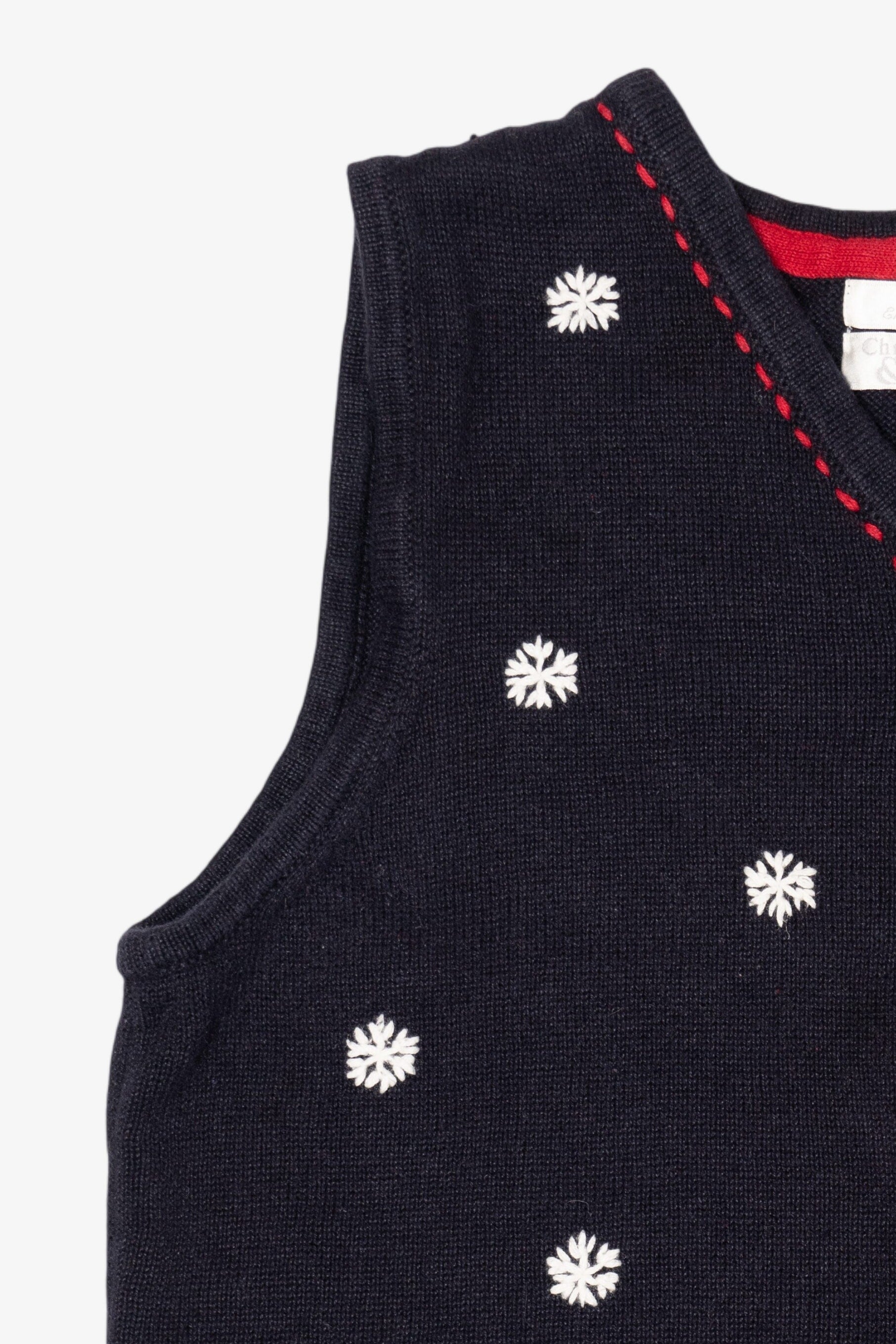 Vintage Hand Embroidered Christopher & Banks Snowflakes Ugly Christmas Vest (2000s)