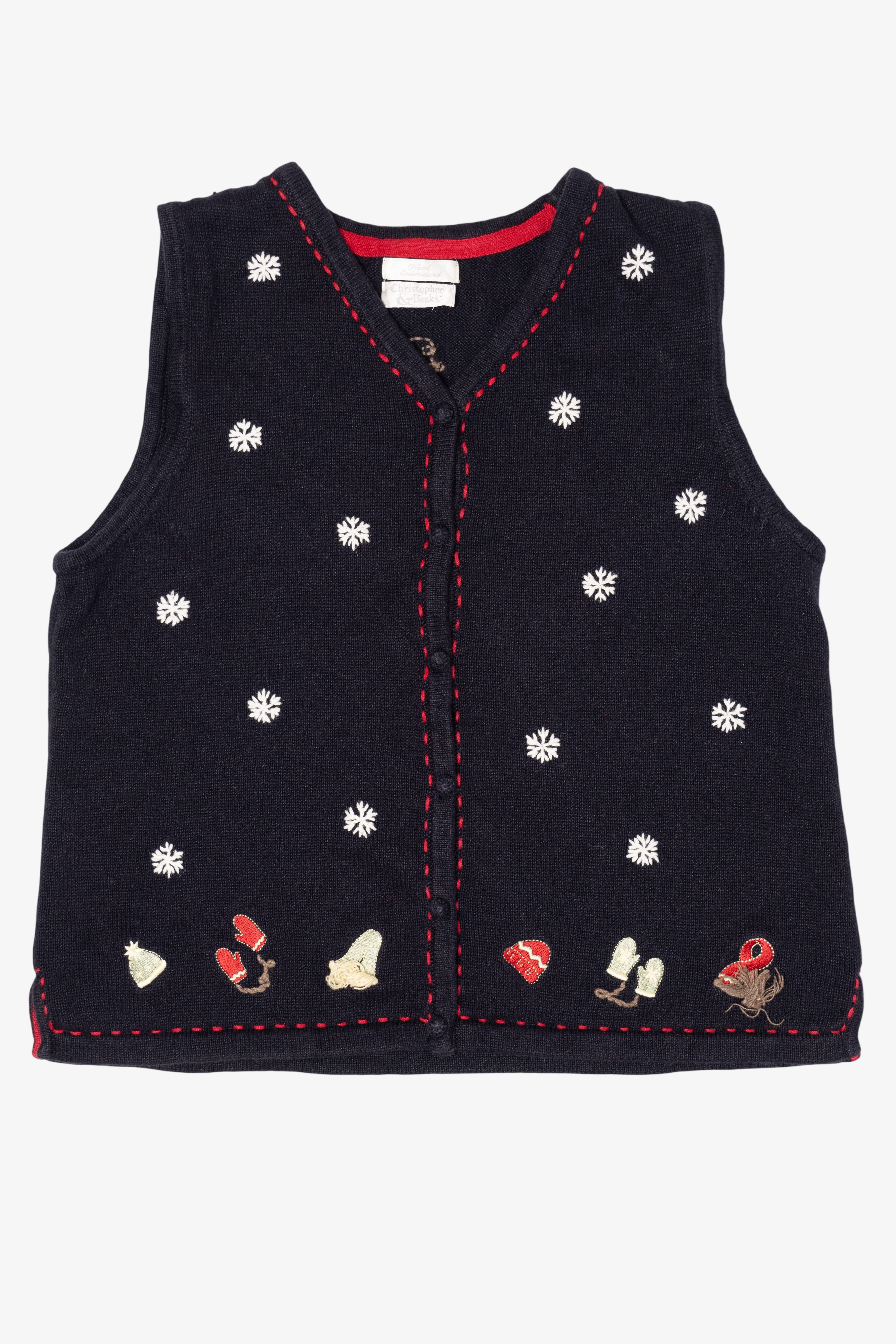 Vintage Hand Embroidered Christopher & Banks Snowflakes Ugly Christmas Vest (2000s)