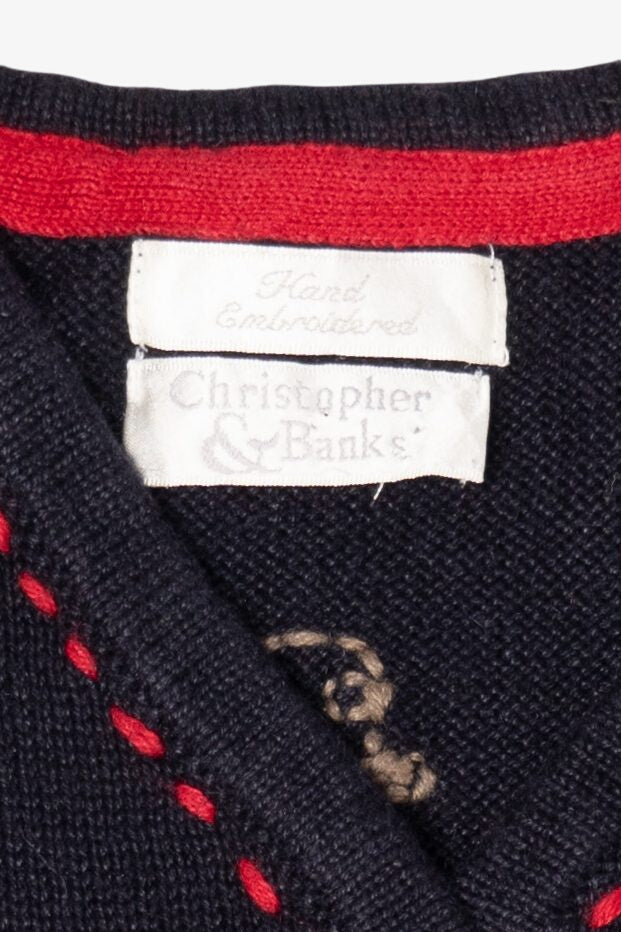 Vintage Hand Embroidered Christopher & Banks Snowflakes Ugly Christmas Vest (2000s)