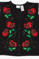 Vintage Black Bobbie Brooks Poinsettias Ugly Christmas Vest (1990s)