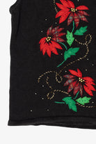 Vintage Black Bobbie Brooks Poinsettias Ugly Christmas Vest (1990s)