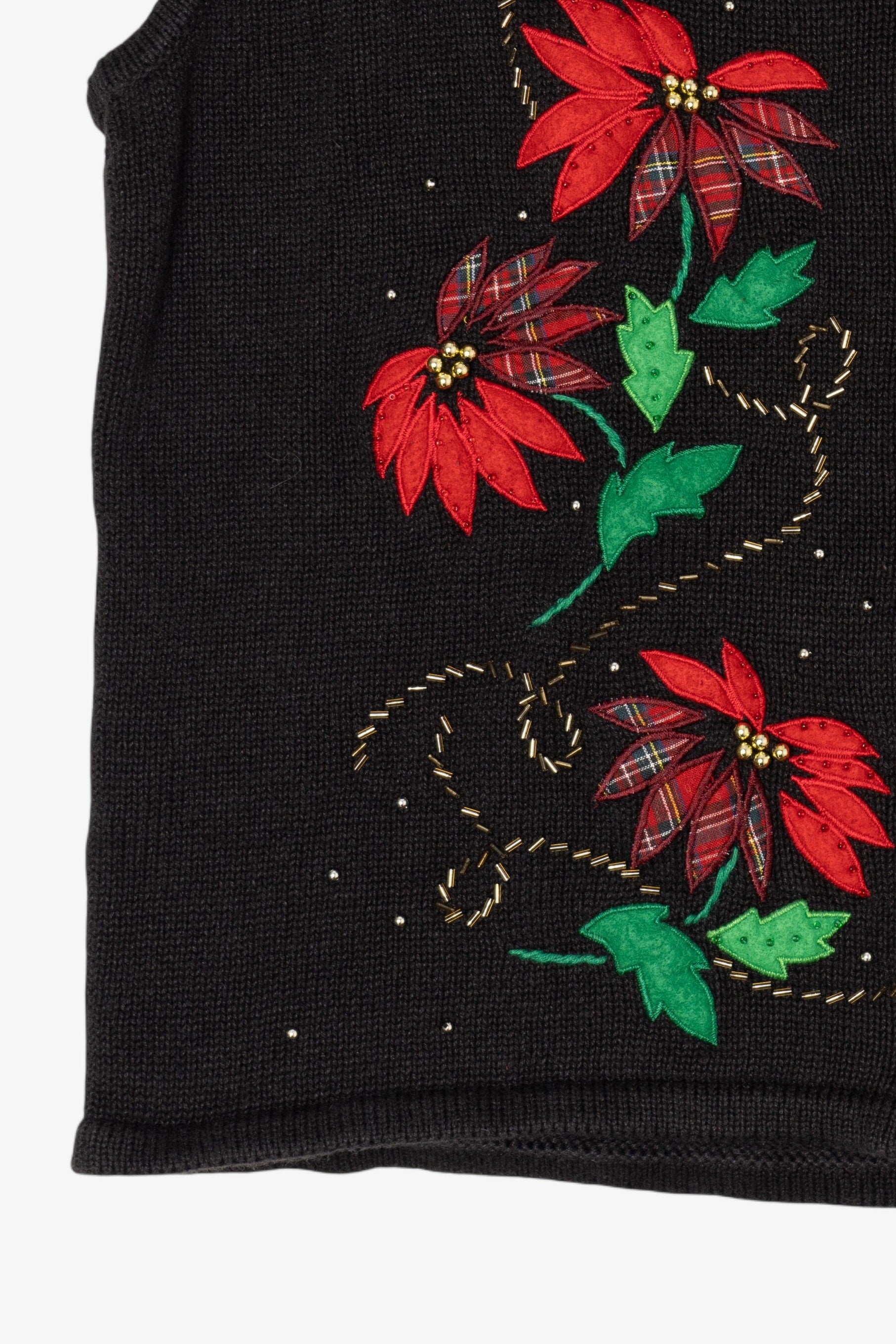 Vintage Black Bobbie Brooks Poinsettias Ugly Christmas Vest (1990s)