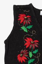Vintage Black Bobbie Brooks Poinsettias Ugly Christmas Vest (1990s)