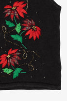 Vintage Black Bobbie Brooks Poinsettias Ugly Christmas Vest (1990s)
