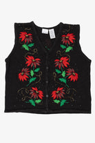 Vintage Black Bobbie Brooks Poinsettias Ugly Christmas Vest (1990s)