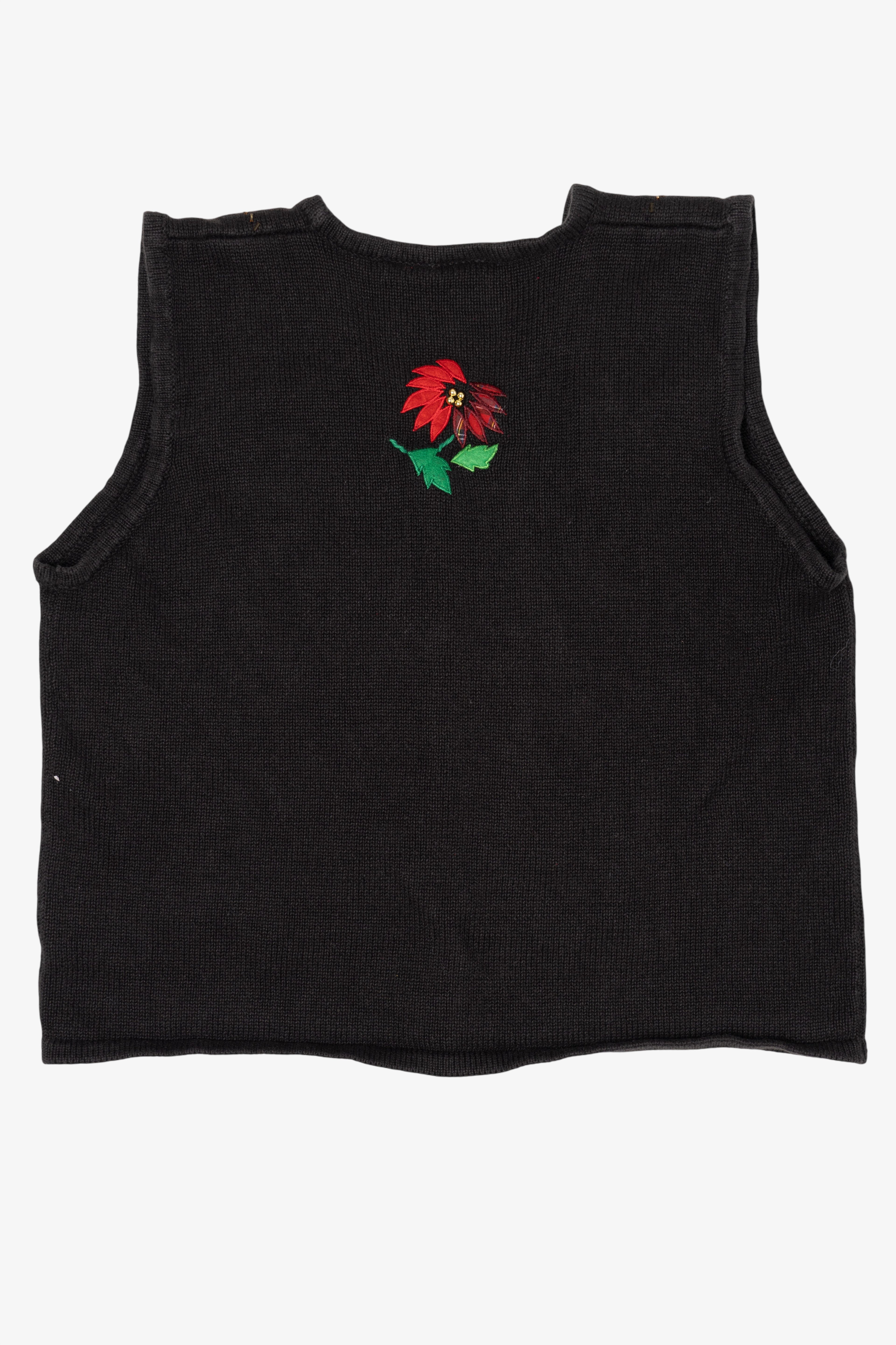 Vintage Black Bobbie Brooks Poinsettias Ugly Christmas Vest (1990s)