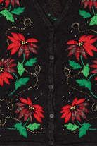 Vintage Black Bobbie Brooks Poinsettias Ugly Christmas Vest (1990s)