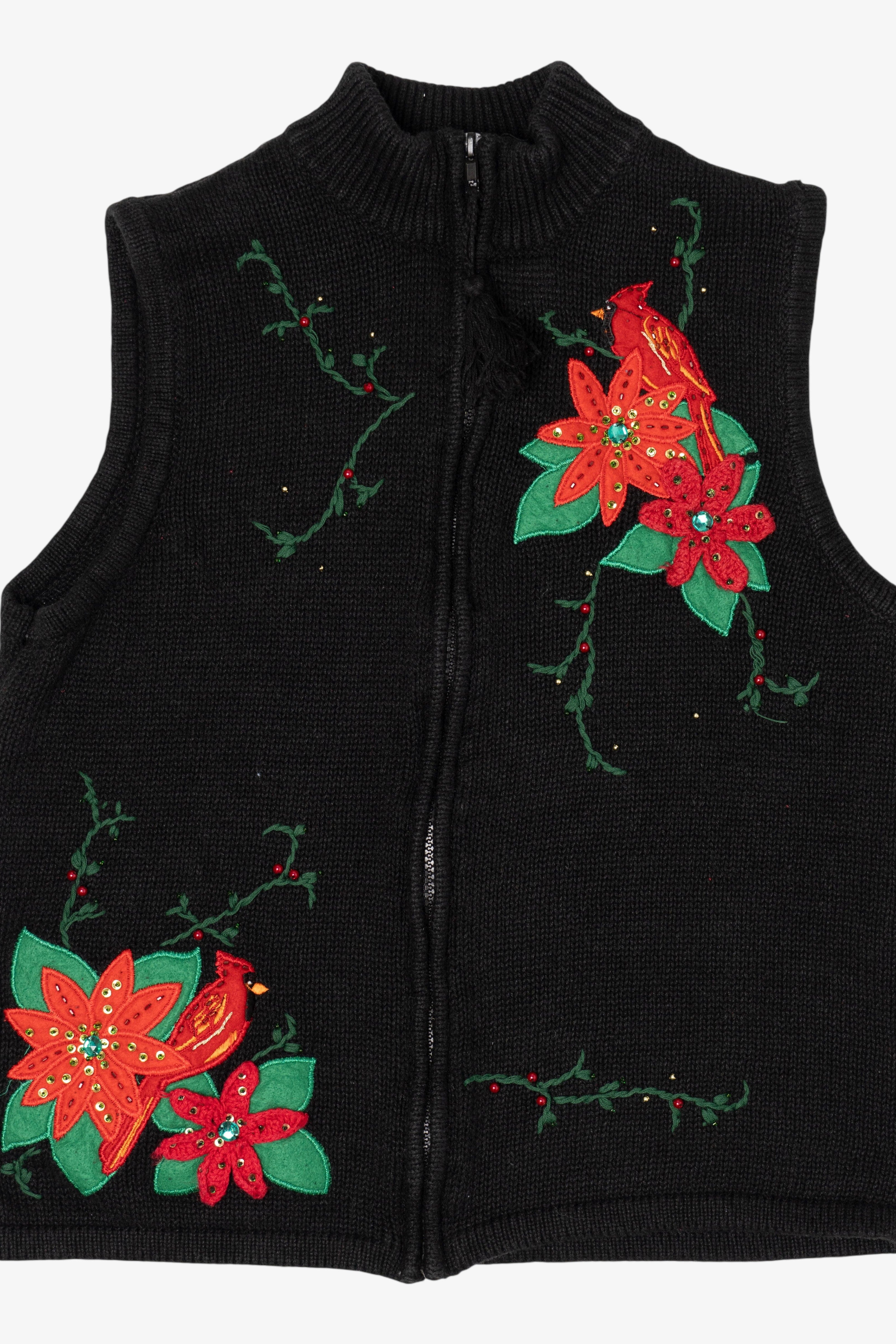 Poinsettias And Cardinals Ugly Christmas Vest (2010s)