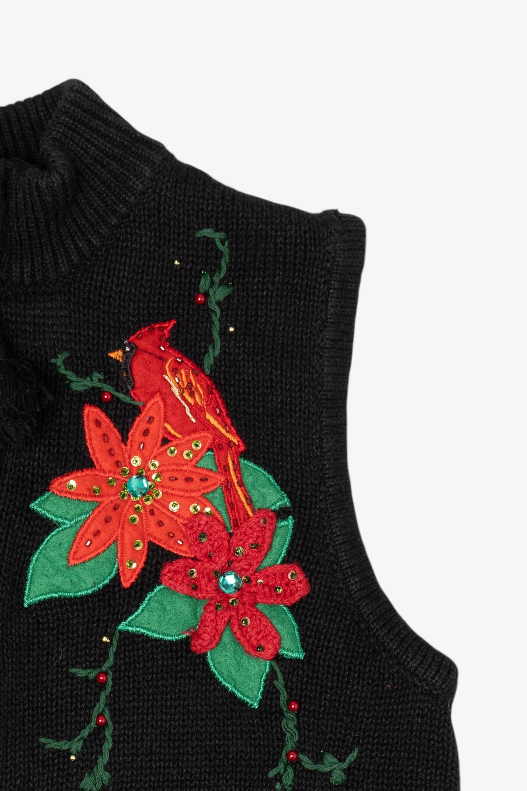 Poinsettias And Cardinals Ugly Christmas Vest (2010s)
