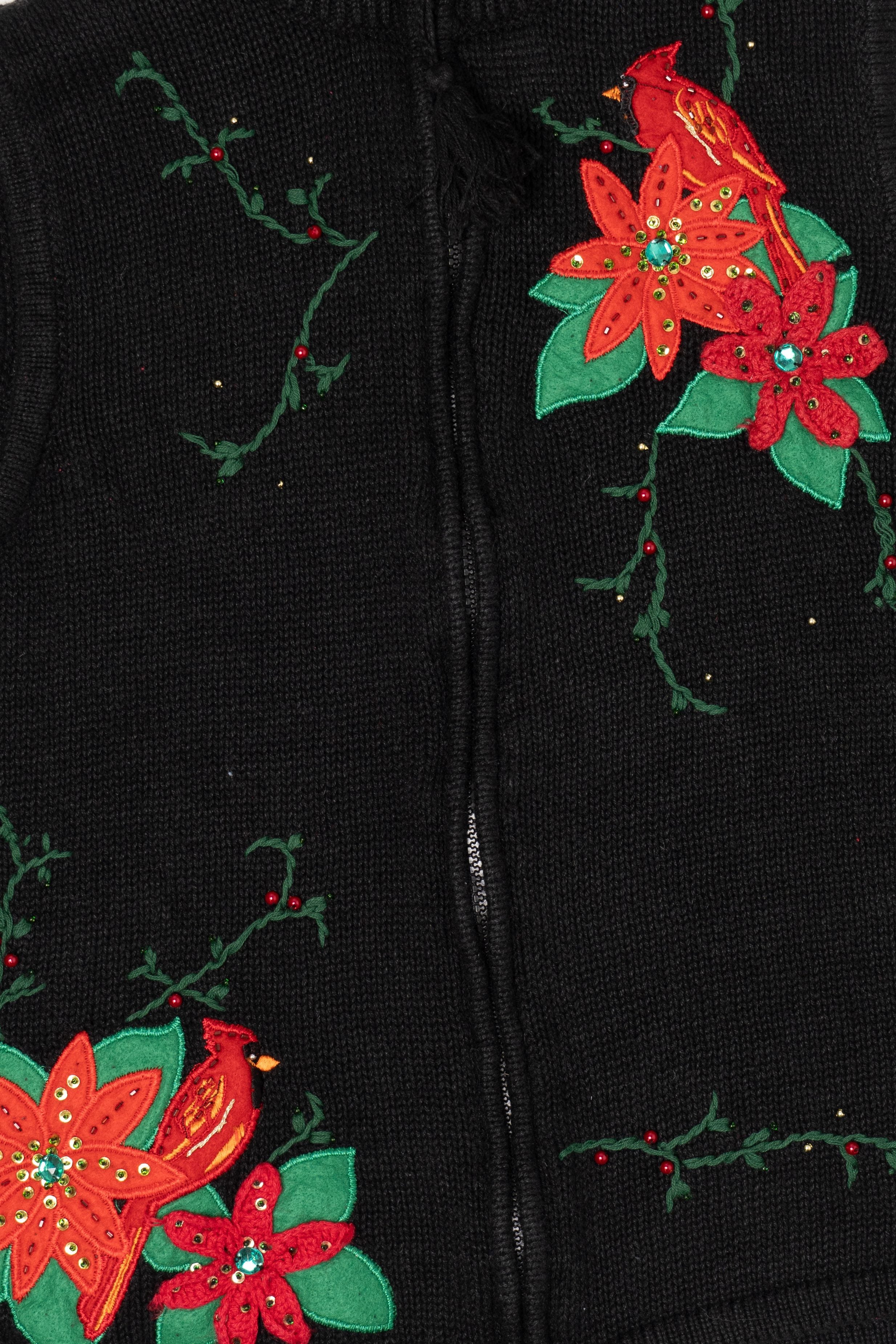 Poinsettias And Cardinals Ugly Christmas Vest (2010s)