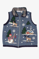 Vintage Blue Victoria Jones Reindeer Ugly Christmas Vest (2000s)