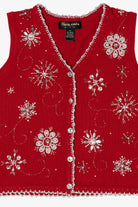 Vintage Red Theme Works Bejeweled Snowflakes Ugly Christmas Sweater (2000s)