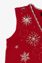 Vintage Red Theme Works Bejeweled Snowflakes Ugly Christmas Sweater (2000s)