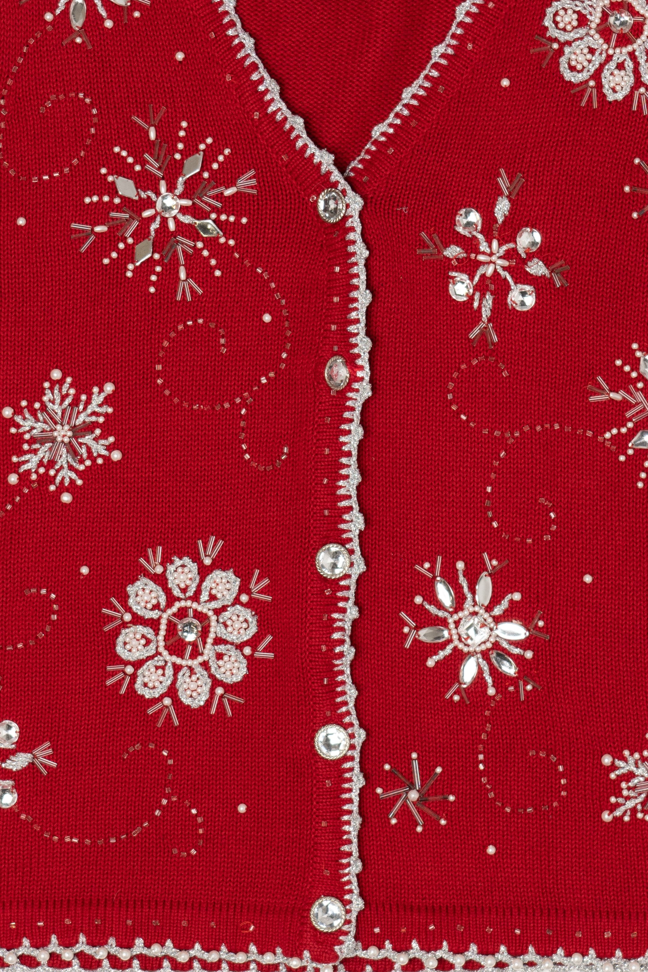 Vintage Red Theme Works Bejeweled Snowflakes Ugly Christmas Sweater (2000s)