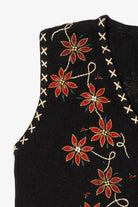 Vintage Black Bobbie Brooks Poinsettias Ugly Christmas Vest (1990s)