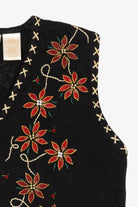Vintage Black Bobbie Brooks Poinsettias Ugly Christmas Vest (1990s)