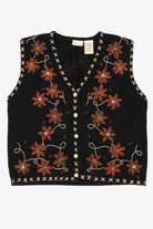Vintage Black Bobbie Brooks Poinsettias Ugly Christmas Vest (1990s)