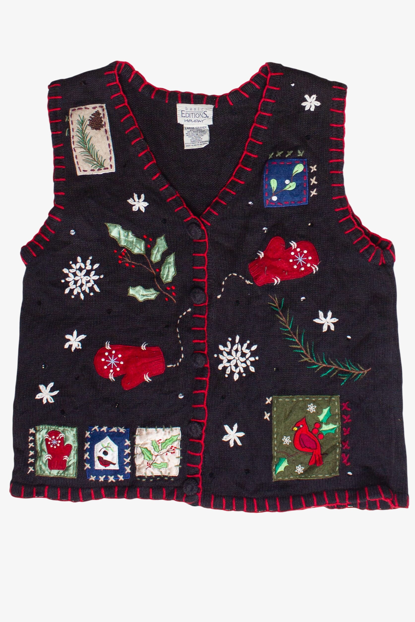 Vintage Embroidered Patches Basic Editions Ugly Christmas Vest