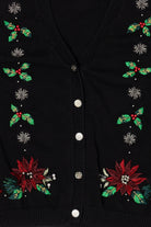 Vintage Black Tabi International Holly And Poinsettias Ugly Christmas Vest