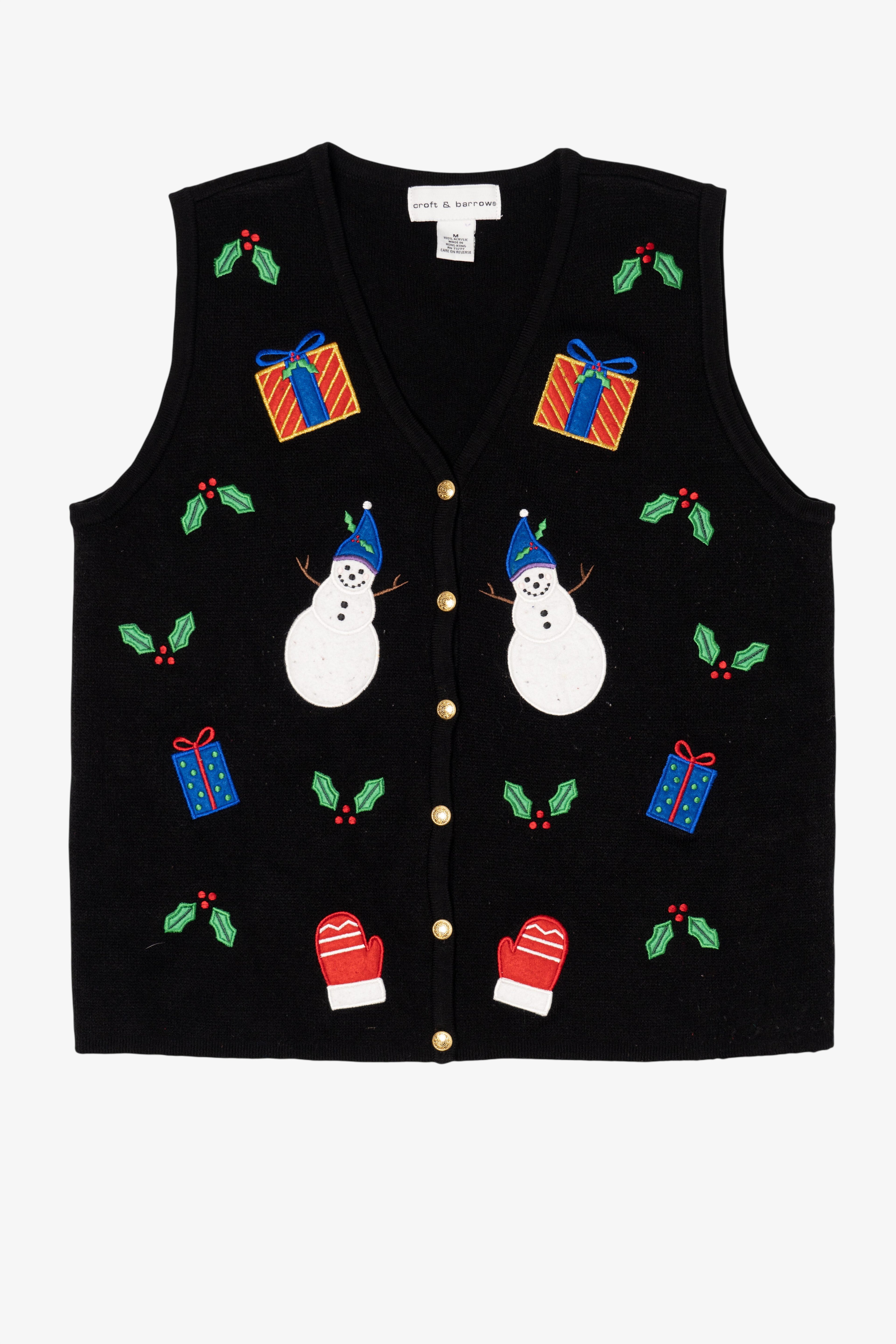Vintage Black Croft & Barrow Snowmen Ugly Christmas Vest (2000s)