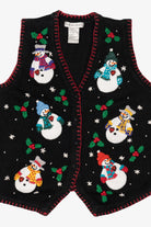 Vintage Black Victoria Jones Snowmen Ugly Christmas Vest (2000s)