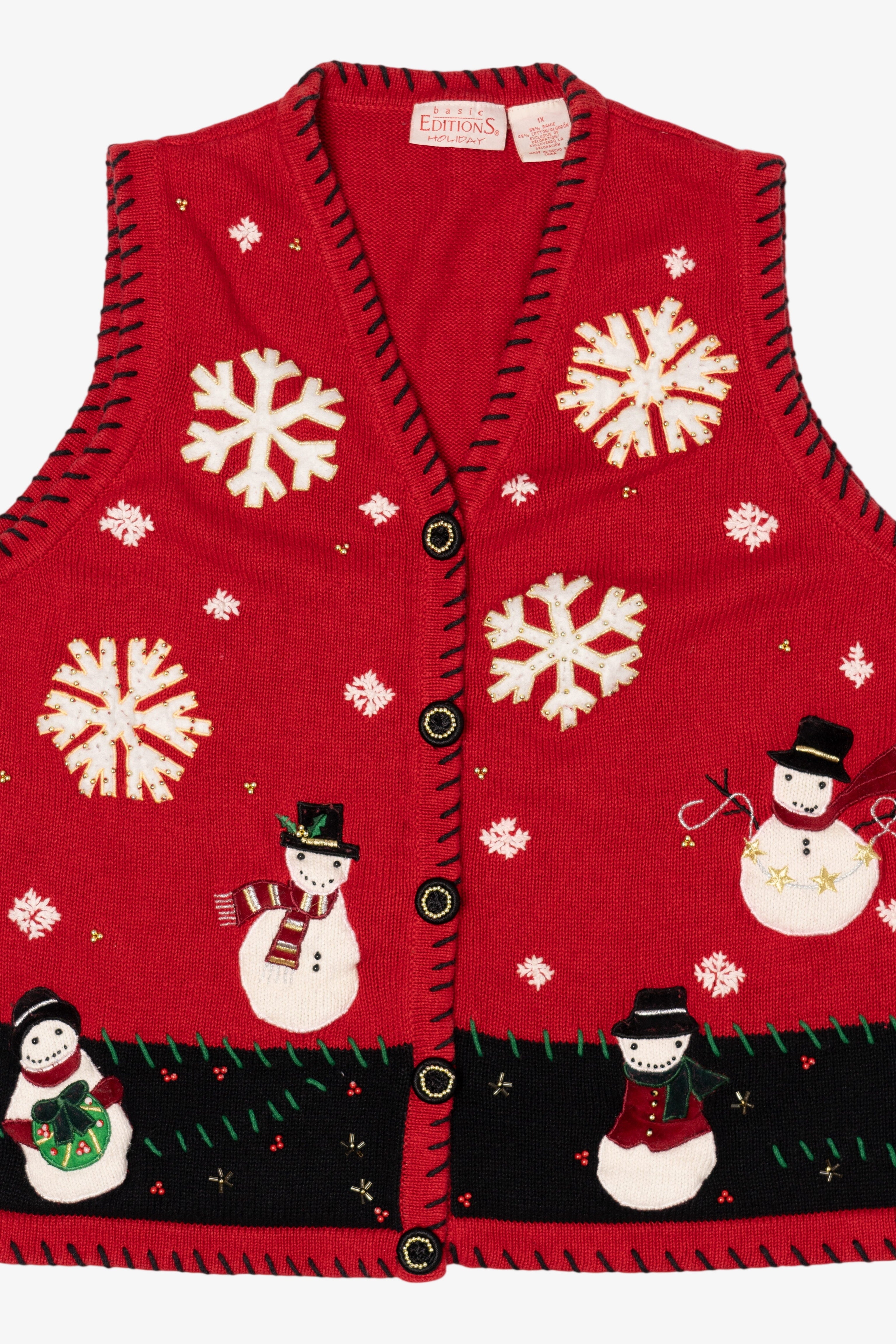 Vintage Red Basic Editions Snowmen Ugly Christmas Vest (1990s)