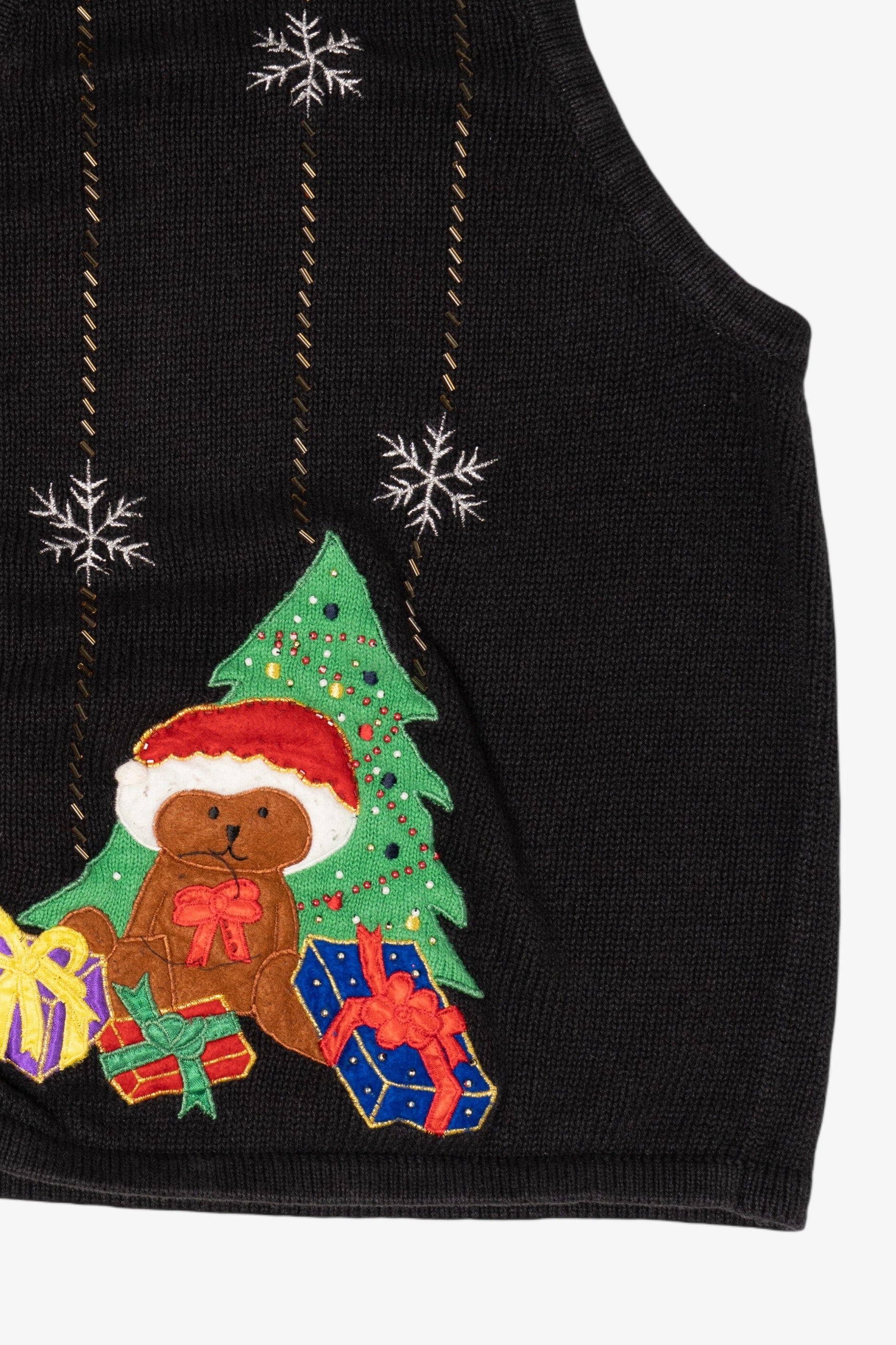 Vintage Black Bobbie Brooks Teddy Bears Ugly Christmas Vest (1990s)