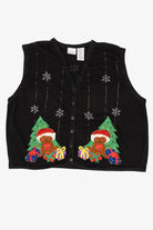 Vintage Black Bobbie Brooks Teddy Bears Ugly Christmas Vest (1990s)