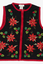 Vintage Black White Stag Poinsettias Ugly Christmas Vest (1990s)