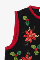 Vintage Black White Stag Poinsettias Ugly Christmas Vest (1990s)