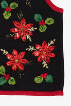 Vintage Black White Stag Poinsettias Ugly Christmas Vest (1990s)
