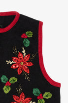 Vintage Black White Stag Poinsettias Ugly Christmas Vest (1990s)
