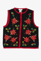 Vintage Black White Stag Poinsettias Ugly Christmas Vest (1990s)