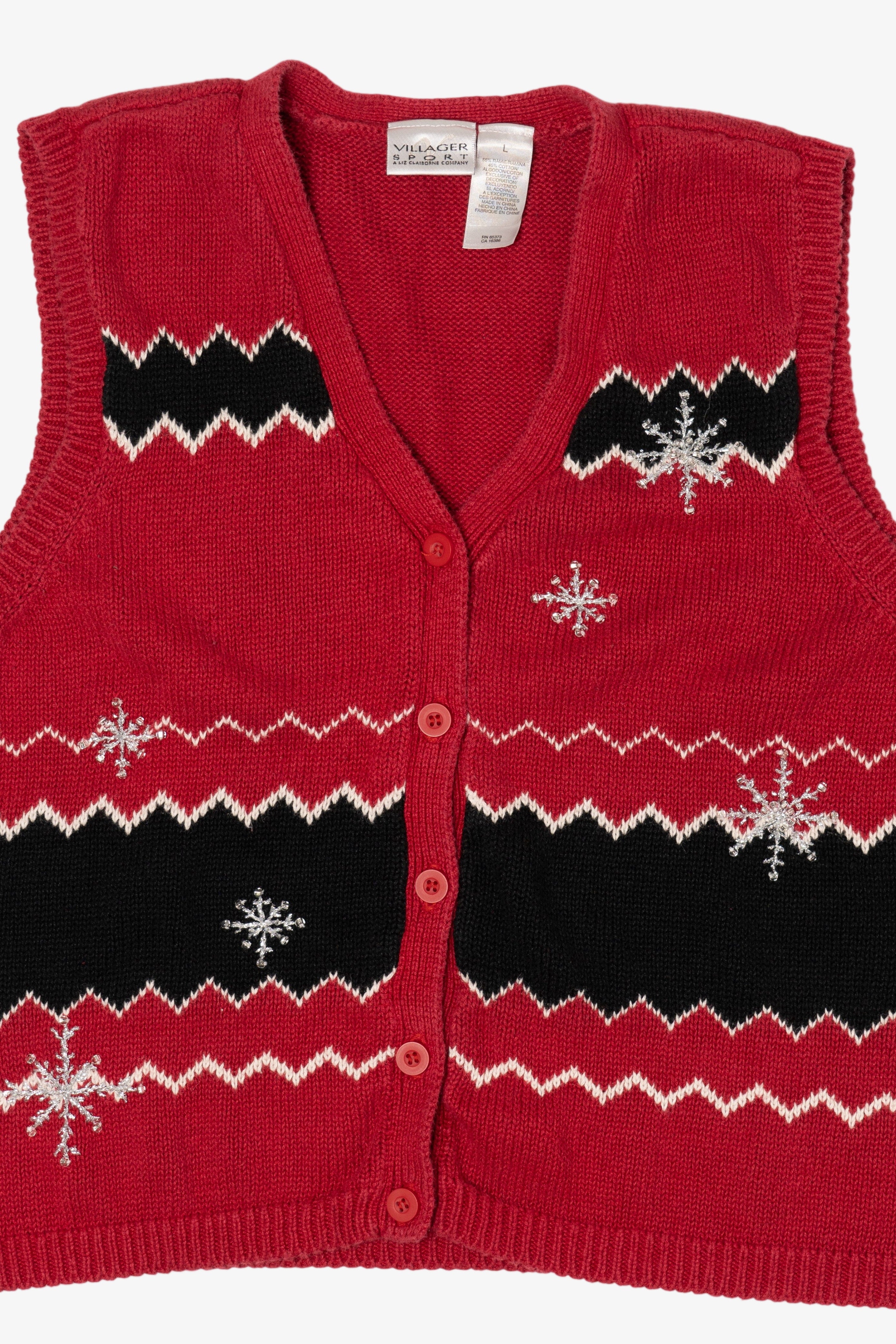 Vintage Red Villager Sport Snowflakes Ugly Christmas Vest (2000s)