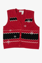 Vintage Red Villager Sport Snowflakes Ugly Christmas Vest (2000s)