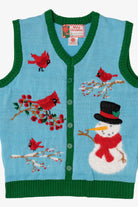 Blue Merry Christmas Snowman And Cardinals Ugly Vest (2010s)