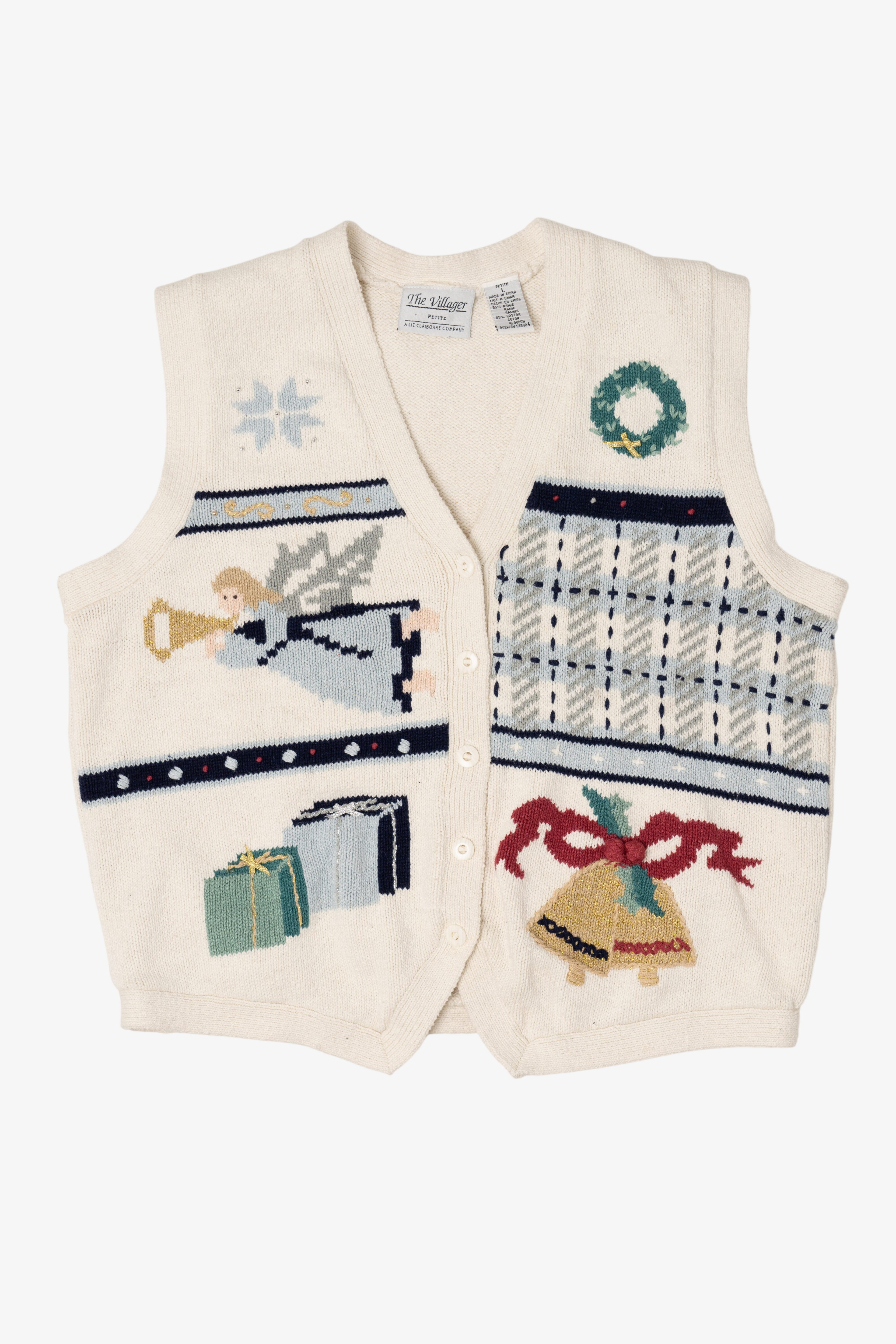 Vintage White The Villager Ugly Christmas Vest (1990s)