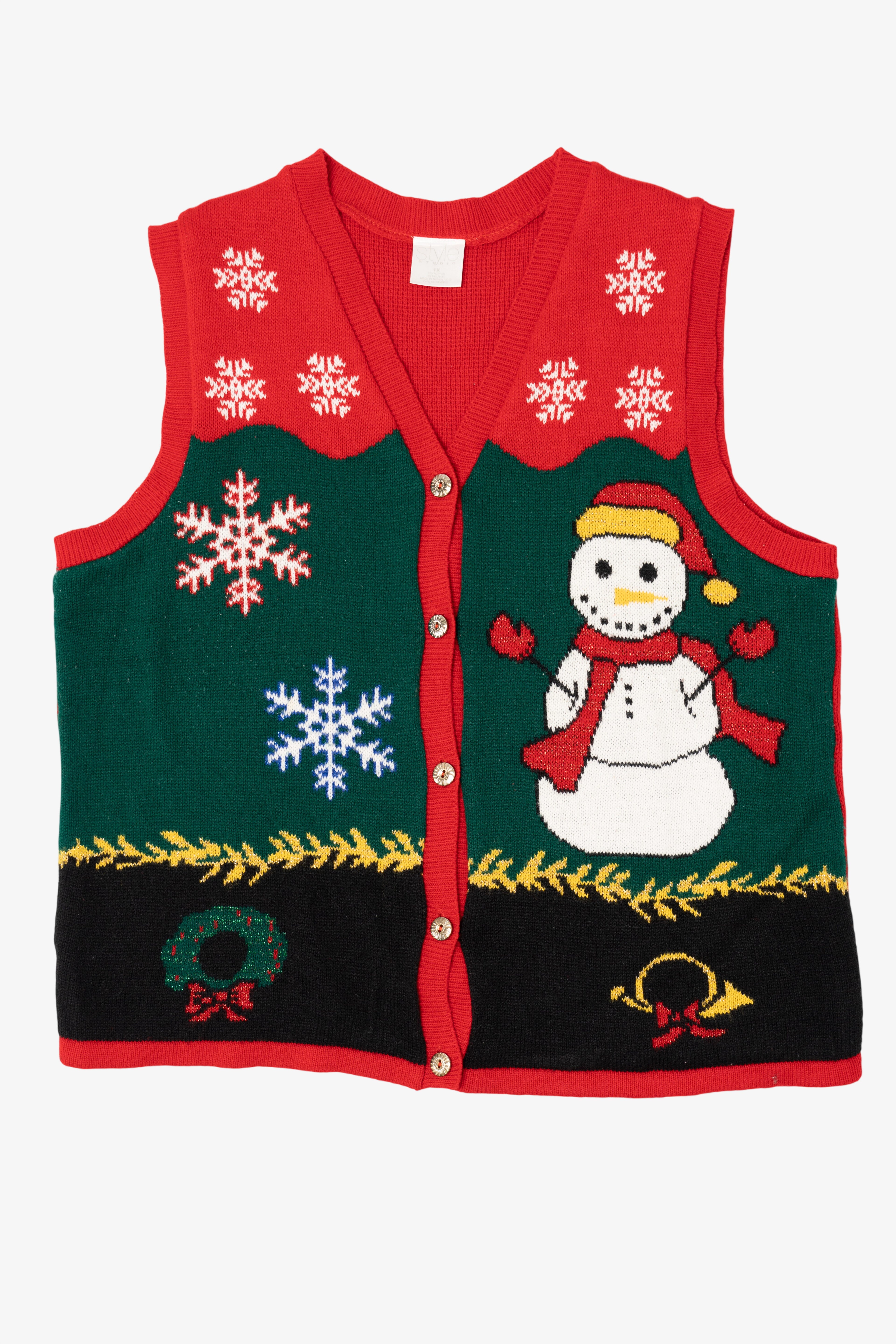 Vintage Red Style Studio Snowmen Ugly Christmas Vest (1990s)