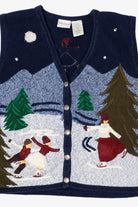 Vintage Navy Blue Bobbie Brooks Ice Skating Ugly Christmas Vest (2000s)