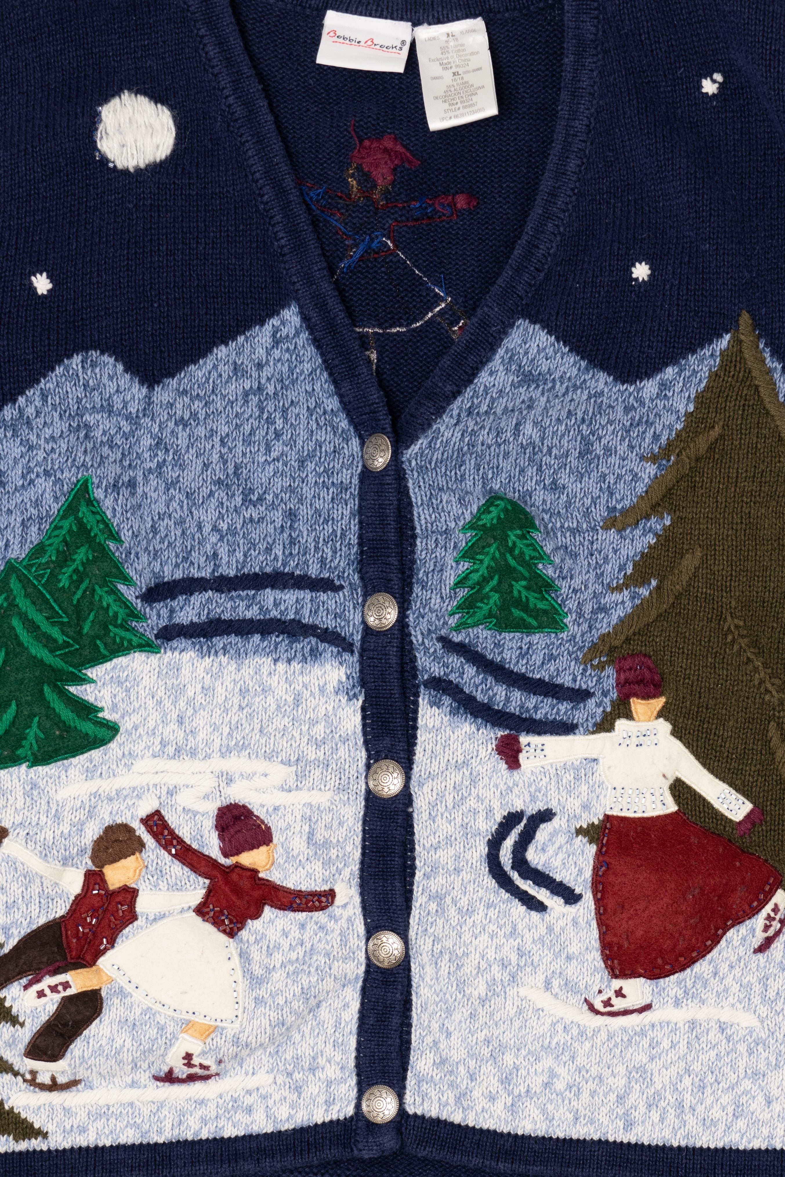 Vintage Navy Blue Bobbie Brooks Ice Skating Ugly Christmas Vest (2000s)