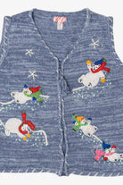 Vintage Blue Polar Bears In Scarves Ugly Christmas Vest (2000s)