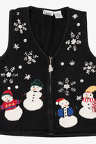 Vintage Black Capacity Snowmen Ugly Christmas Vest (1990s)